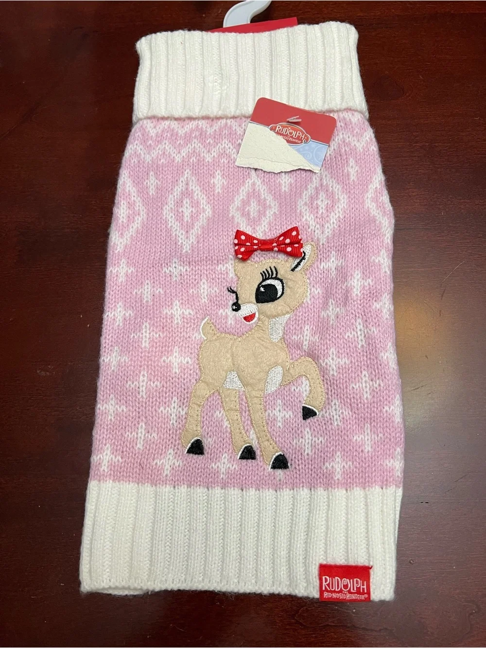 Clarice Knit Dog Sweater - Pink Reindeer Design